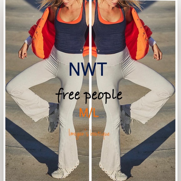 NWT free people good karma flared high waist Heather light grey pants leggings - Picture 2 of 16